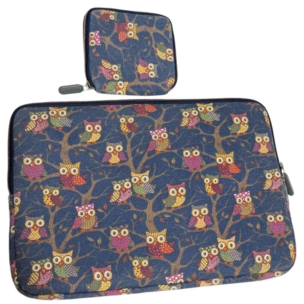 Kamor 2 piece laptop sleeve with wallet owl animal padded bohemian computer case